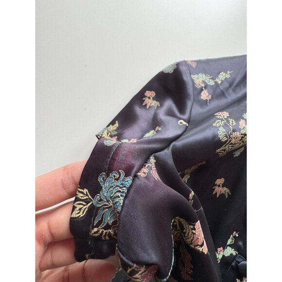 Vintage 00's SCARLET Black Oriental Floral Satin Cheongsam Qipao Dress, Size 13 - Picture 8 of 14